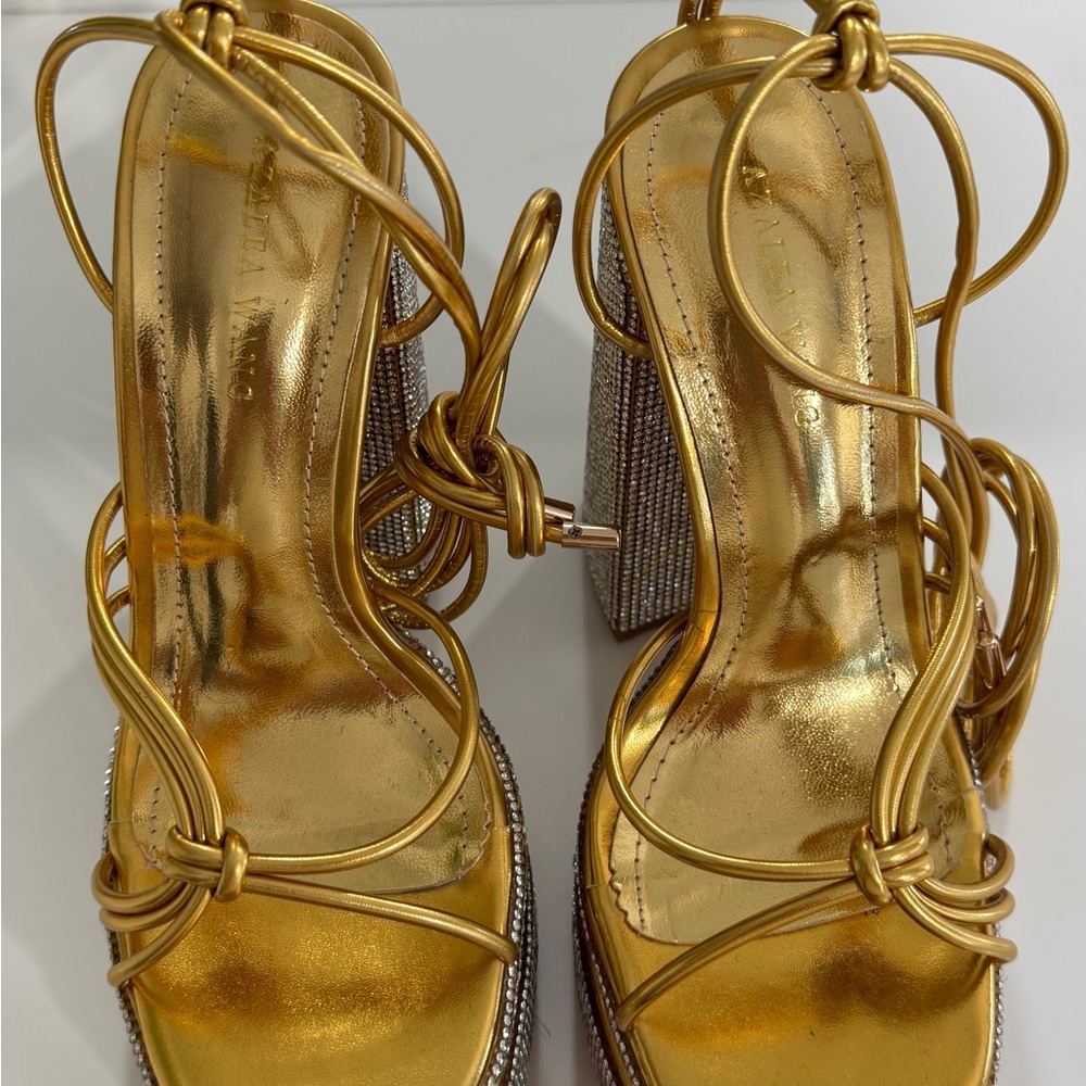 Gold Knot-Strap Platform Sandals - Picture 2 of 4